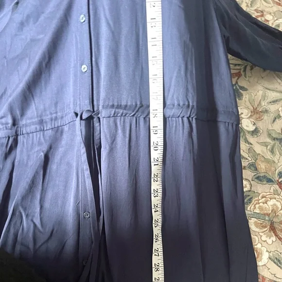 Chaps est 1978, Navy Button-Front,Ruffle-Cuff,Shirt-Dress,Tie-Waist ,EUC,Size XL - Picture 13 of 14